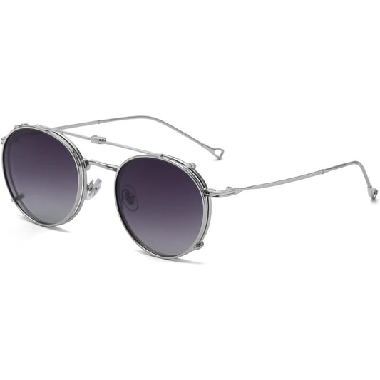 Kachawoo Unisex Round Polarized UV400 Clip-On Sunglasses – Silver Grey