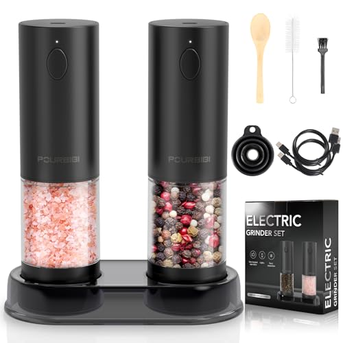 Pourbibi Electric Salt Pepper Grinder Set with USB Charging LED Light