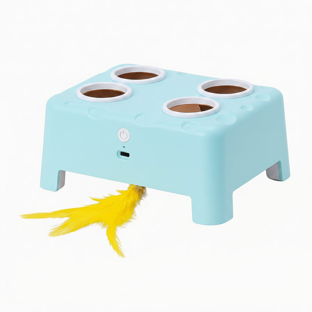 SMART PET Cheese Magic House Interactive Cat Toy Automatic Whack-a-Mole Feathers Durable ABS Indoor Exercise Yellow