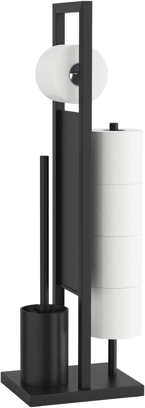 Ibergrif Black Freestanding Toilet Roll Holder with Brush Set