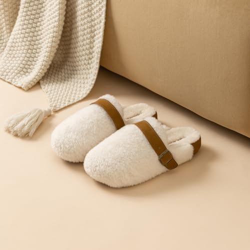 Felokont Women's Plush Winter Open-Toe Slippers: Fluffy, Non-Slip, Comfortable Household Shoes