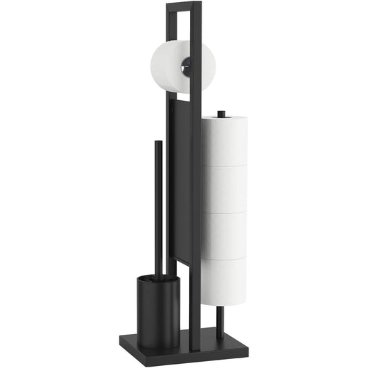 Ibergrif Black Freestanding Toilet Roll Holder with Brush Set