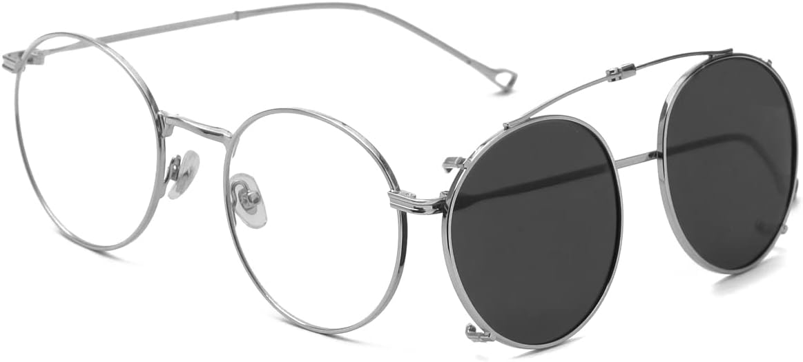 Kachawoo Unisex Round Polarized UV400 Clip-On Sunglasses – Silver Grey
