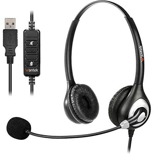 Wantek USB Headset with Noise Cancelling Microphone for Clear Calls