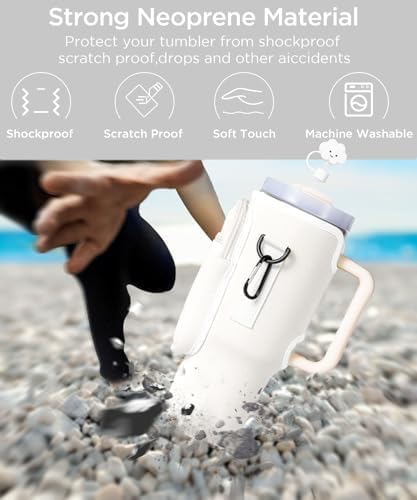 dabria Water Bottle Carrier Bag for Stanley 30oz Tumbler – Neoprene Sleeve with Phone Pocket, Adjustable Strap & Carabiner