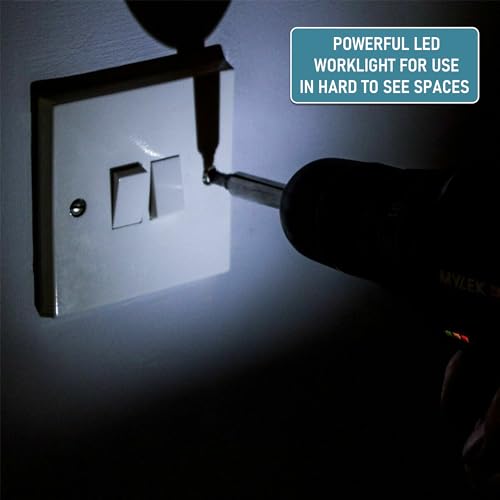 MYLEK 18V Cordless Drill with 13-Piece Kit and LED Light