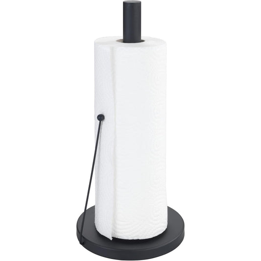 WENKO Clayton Black Free-Standing Kitchen Roll Holder – Powder-Coated Metal, Ø15×33cm