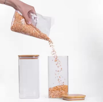 1580ml Square Glass Storage Jar with Airtight Bamboo Lid