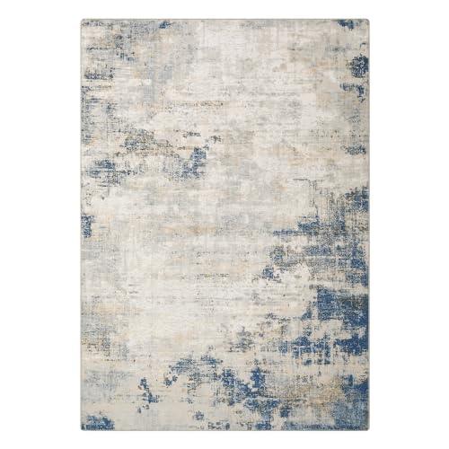 Zacoo 9x12 Washable Non Slip Chenille Area Rug Blue Tan - Gomix Brands Outlet