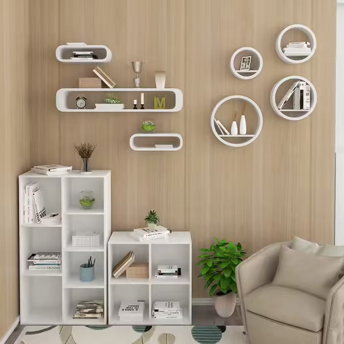 Retro White Wall Shelf Set – Large and Two Small Shelves