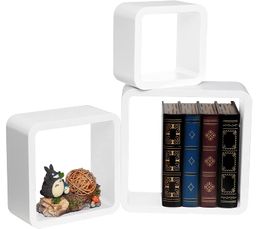 White MDF Wall Cube Shelf – 3 Pack for CDs