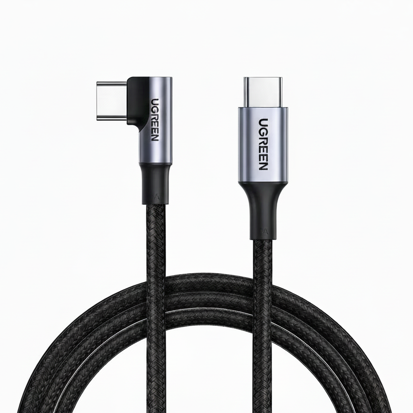 UGREEN USB C to USB C Cable Right Angle 2m 100W 5A PD Fast Charge 90 Degree Braided for iPhone 17-15 MacBook Samsung