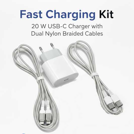 Power Fast Charging Kit – 20W USB-C Charger + Dual Nylon Braided Cables