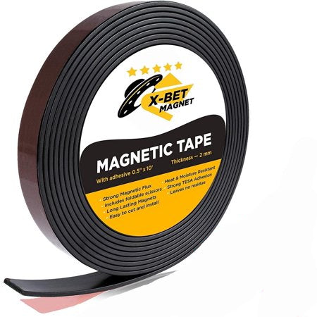 X-Bet Magnet Flexible Magnetic Strip - 0.5” x 10’ Tape with Strong Self Adhesi