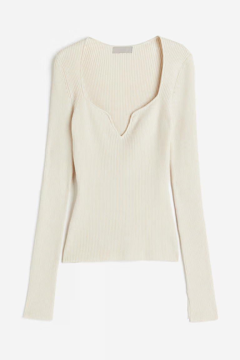 H&M Women's Rib Knit Sweetheart Neck Top