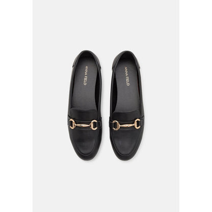 Anna Field Women's Black Faux Leather Wide Fit Slip-On Loafers for Comfort