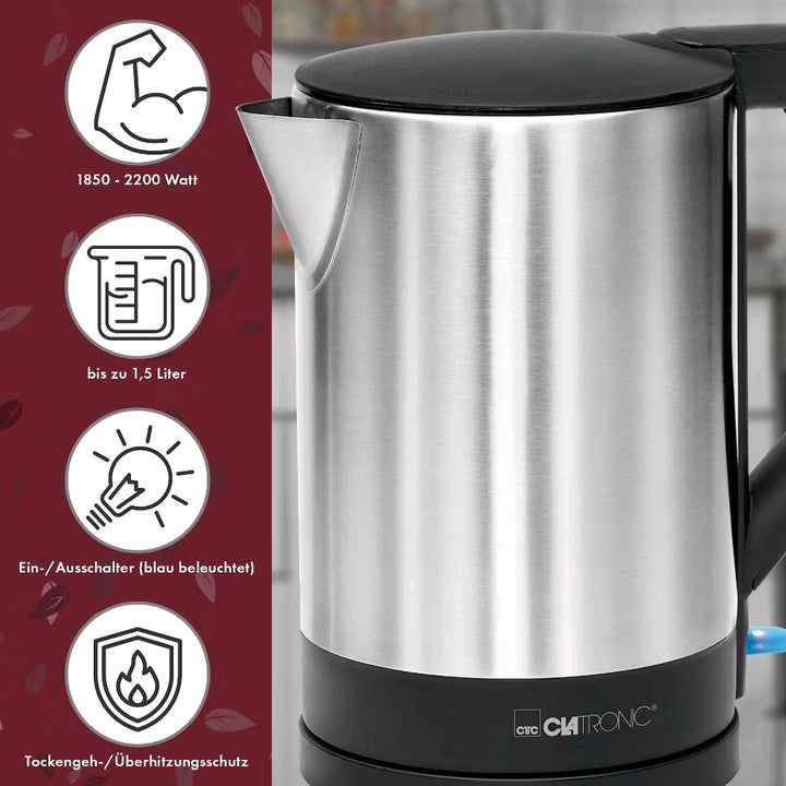 Clatronic Water Kettle WKS 3692 Black Stainless Steel 1.5L