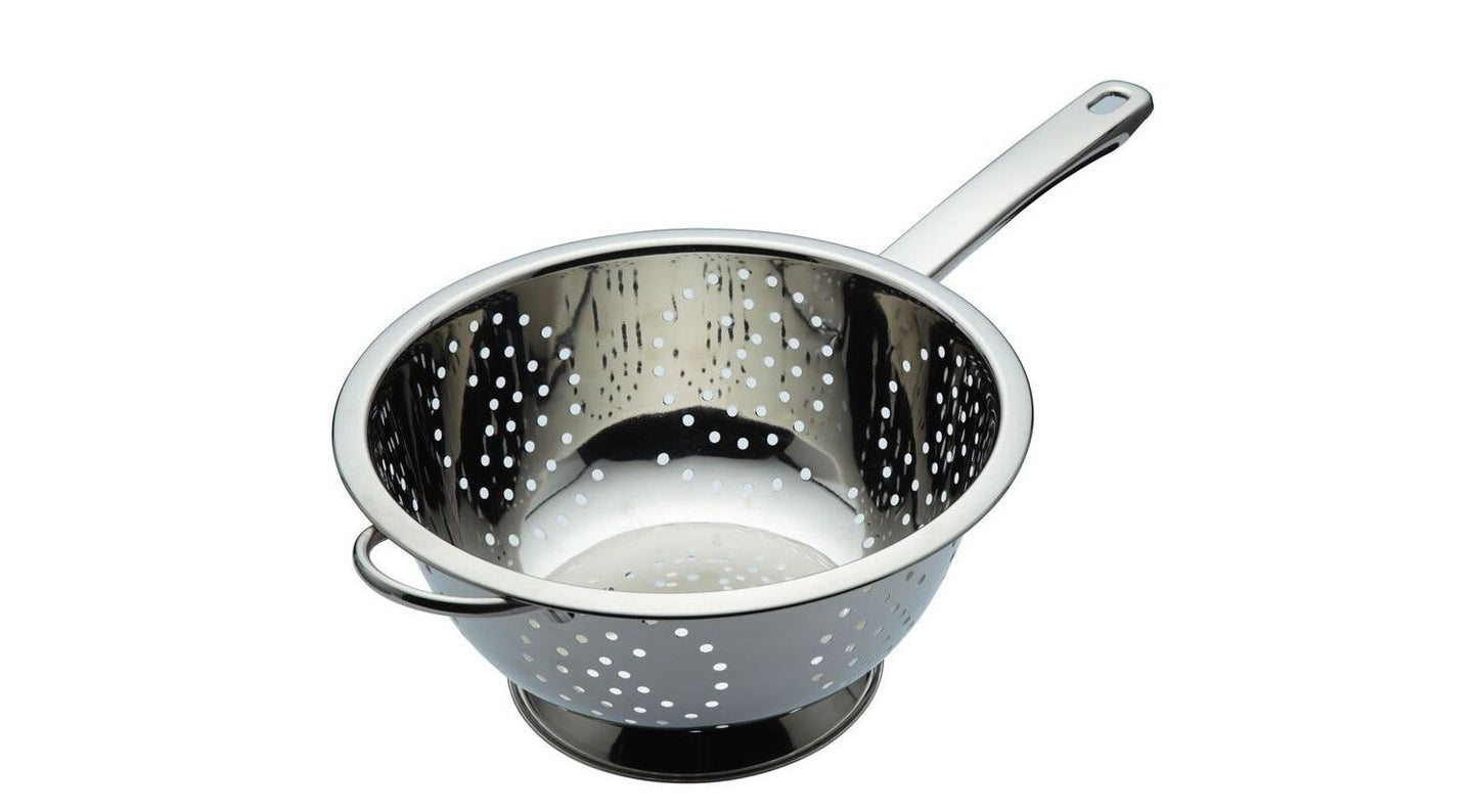 Durable Stainless Steel Long Handled 24cm Colander for Effortless Kitchen Draining