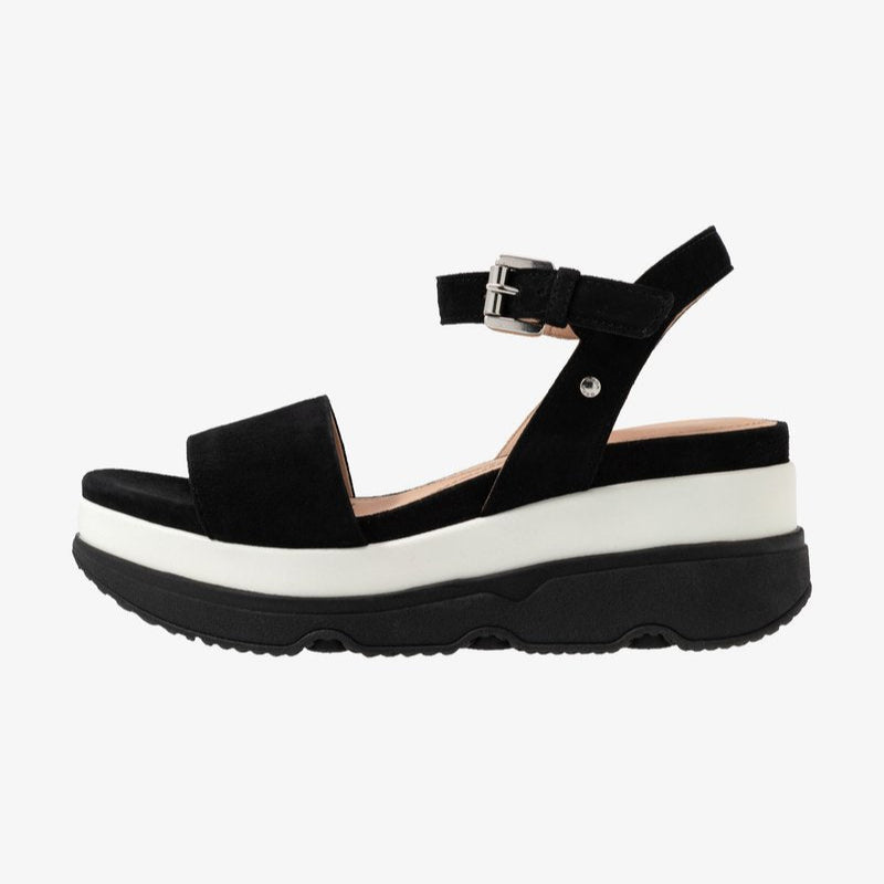 Geox Women's Gardenia Black Suede Platform Wedge Sandals with Ankle Strap