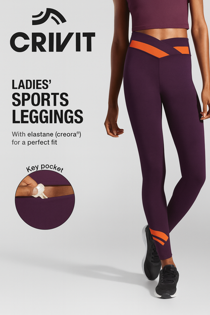 Crivit Women's High-Waisted Burgundy Fitness Leggings for Sport & Training