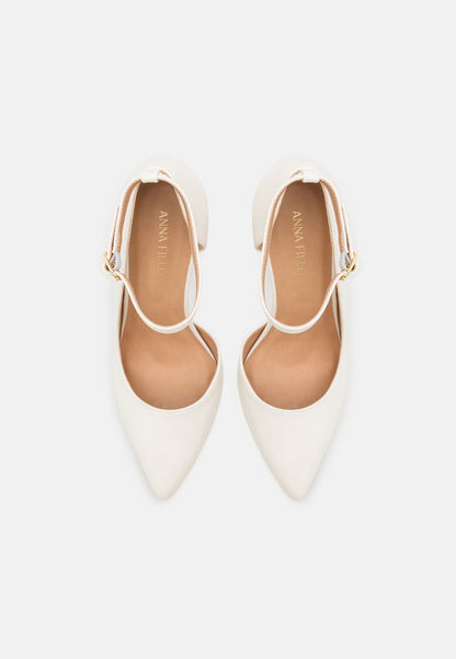 Elegant White Pointed Toe Stiletto Heels with Ankle Strap - Classic Design