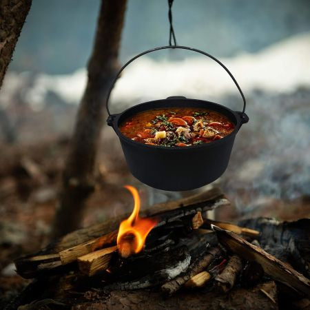 ACTIVA Cast Iron Cooking Pot with Lid and Handle for Transport 3.5 L Diameter 25.5 cm Black