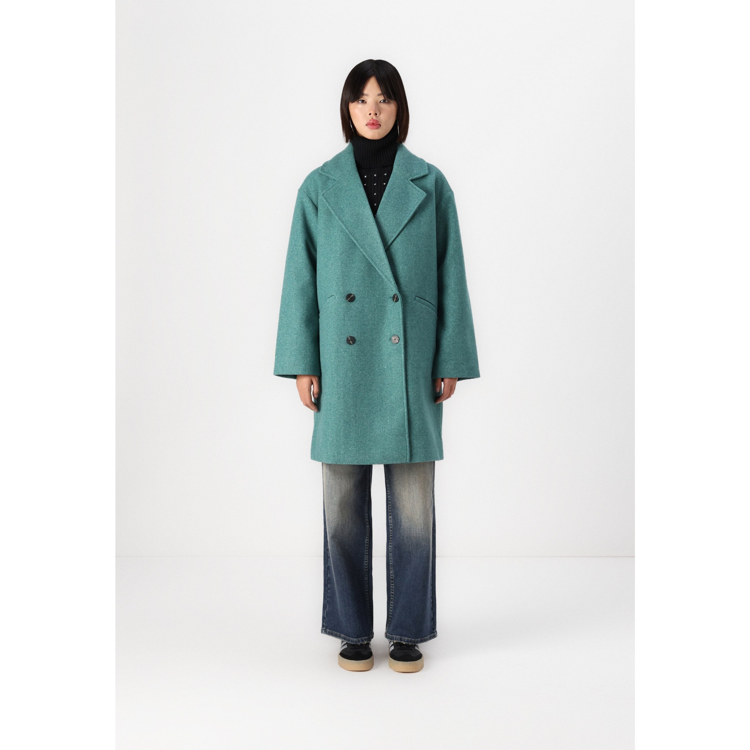 ONLY ONLBLAKE Oversized Felt Coat with Lapel Collar and Flap Pockets