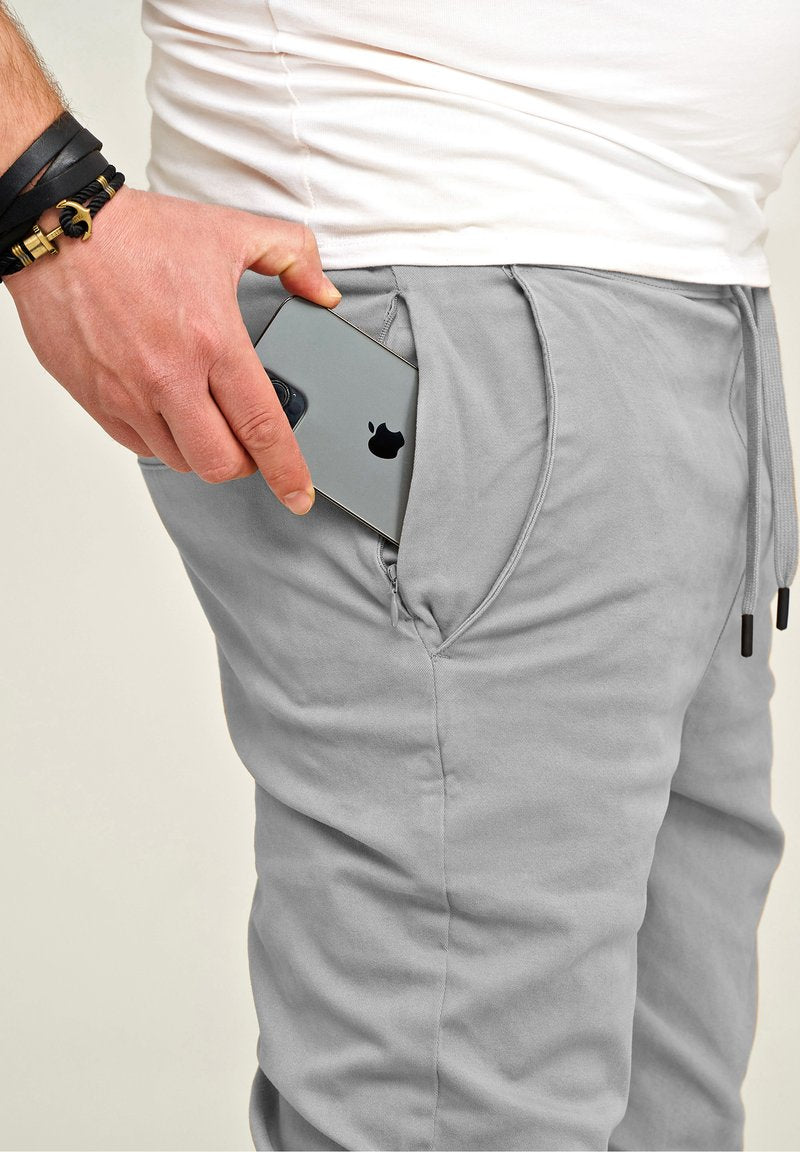 One Redox ORFORLI Men's Light Grey Tapered Chinos with Elastic Waistband