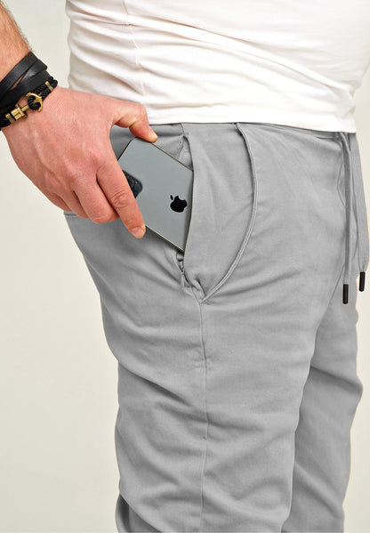 One Redox ORFORLI Men's Light Grey Tapered Chinos with Elastic Waistband