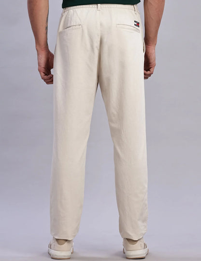 Tommy Hilfiger Men's Beige Solid Cotton Relaxed Fit Casual Trousers Comfort - Gomix Brands Outlet
