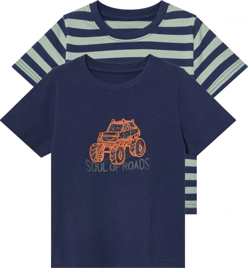lupilu Kids' T-Shirt 2-Pack Striped Mint/Navy Blue