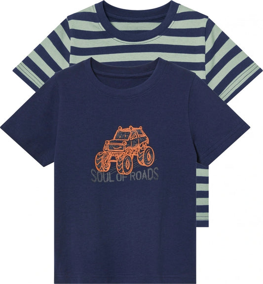 lupilu Kids' T-Shirt 2-Pack Striped Mint/Navy Blue