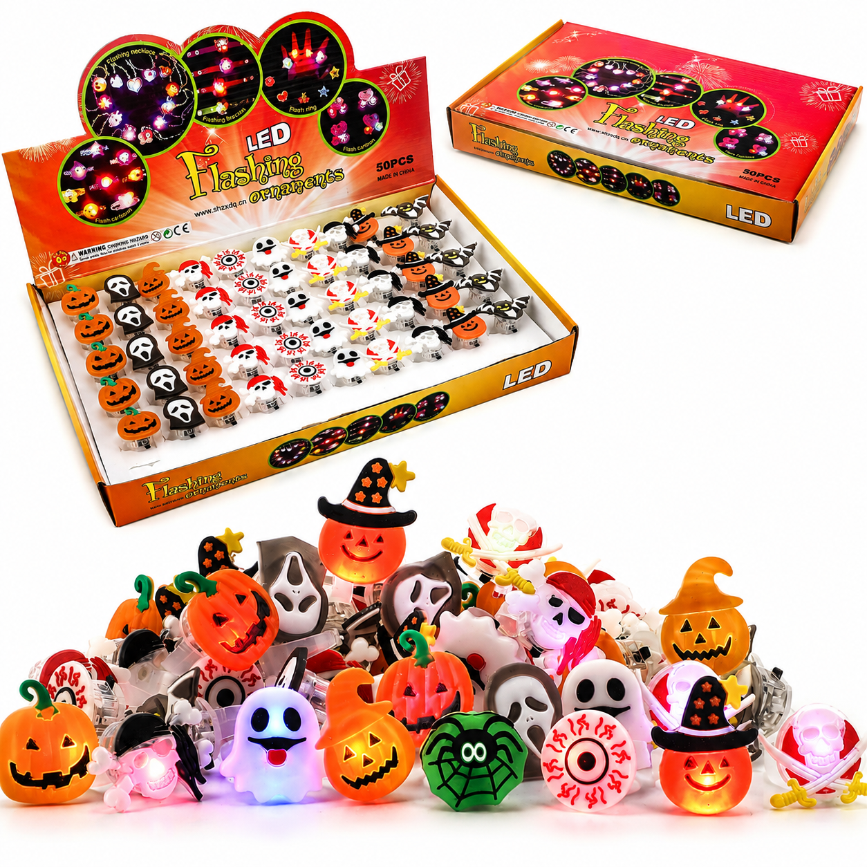 Oumers 59-Piece LED Halloween Glow Finger Rings