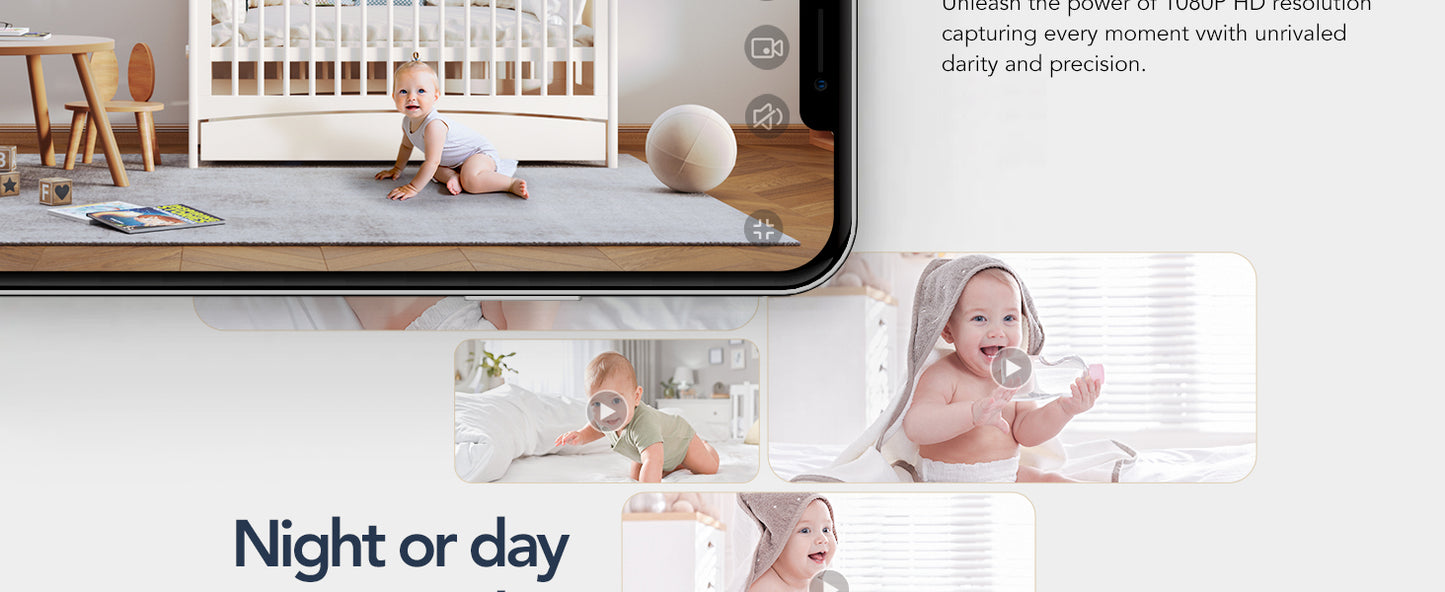 GNCC 1080P Smart WiFi Baby Monitor: Night Vision, 2-Way Audio, Alexa Compatible