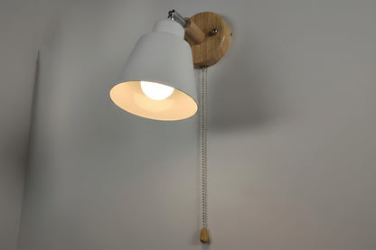 OMISHINE Pull Cord Wall Light with Rotatable Wooden Body E27 Indoor Lamp