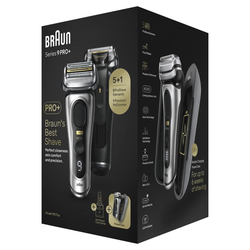 Braun Series 9 Pro+ 9577cc Electric Shaver, Foil Trimmer, Cleaning Station, PowerCase