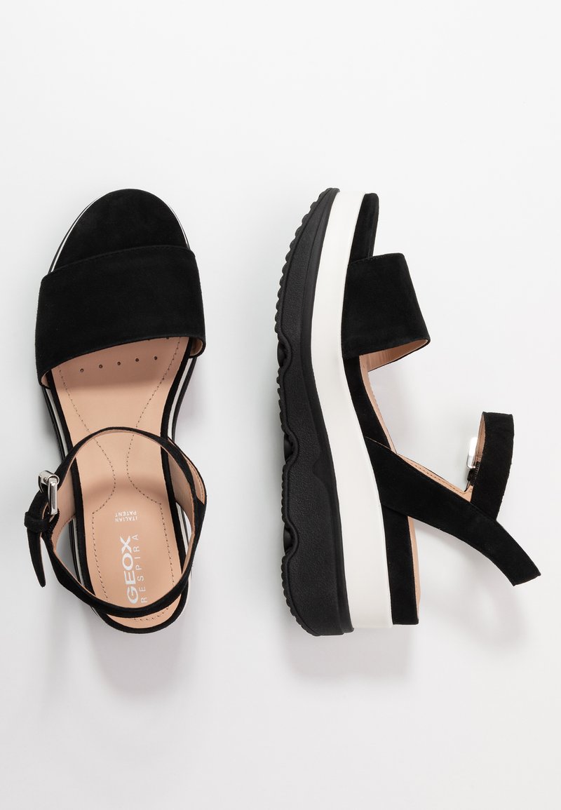 Geox Women's Gardenia Black Suede Platform Wedge Sandals with Ankle Strap
