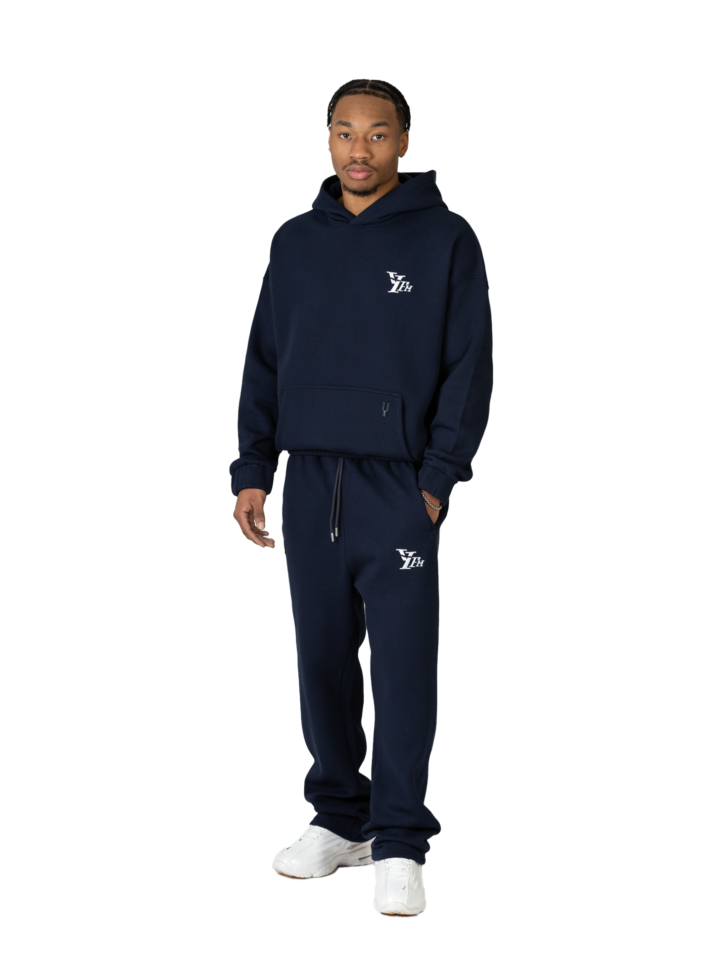 YFM Oversized Navy Blue Cotton-Polyester Basic Men's Pants