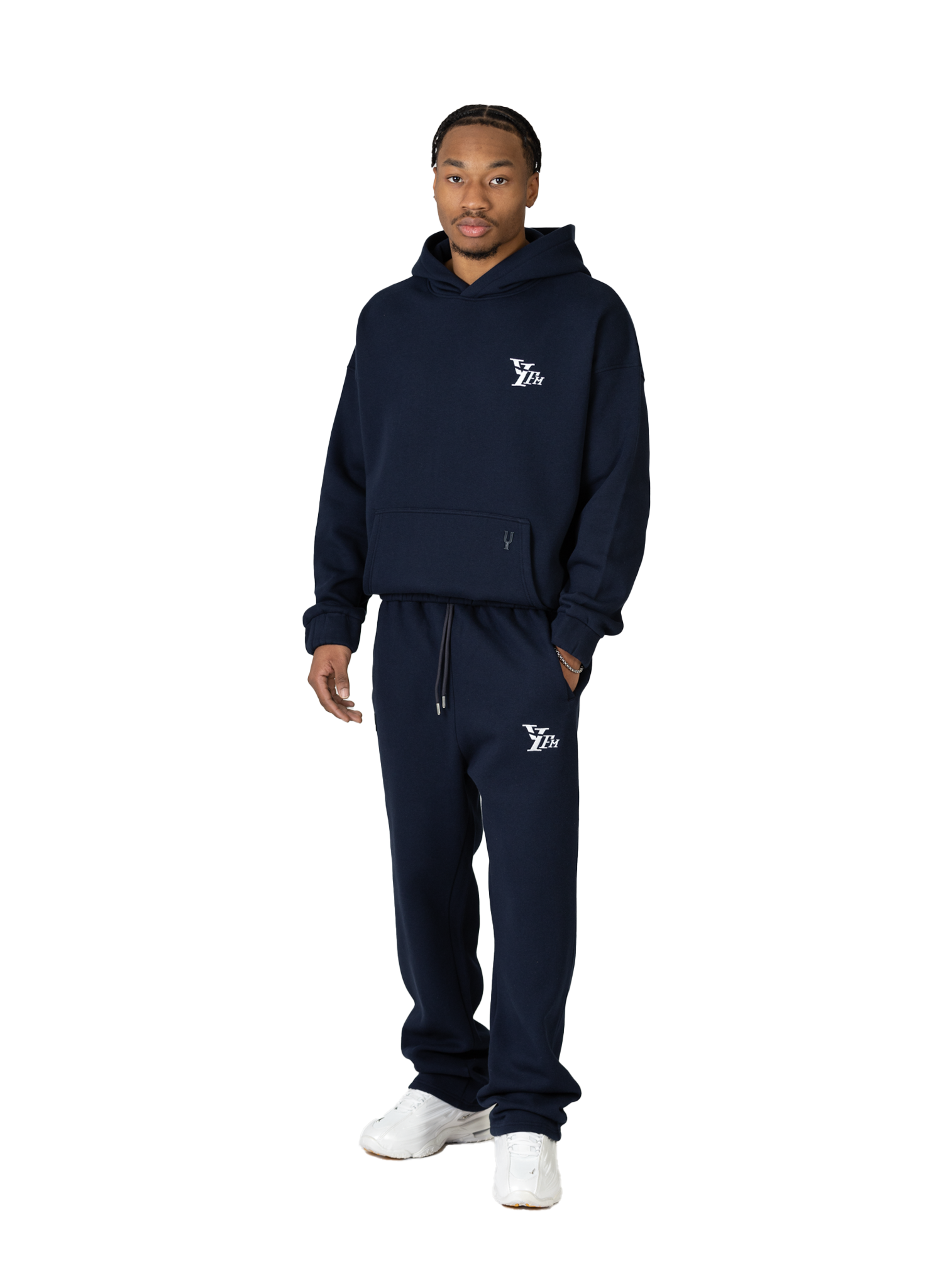 YFM Oversized Navy Blue Cotton-Polyester Basic Men's Pants