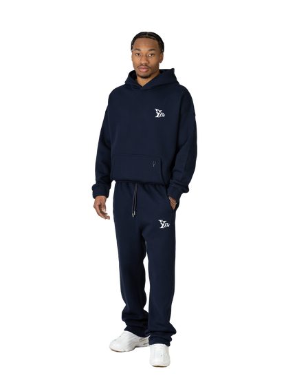 YFM Oversized Navy Blue Cotton-Polyester Basic Men's Pants