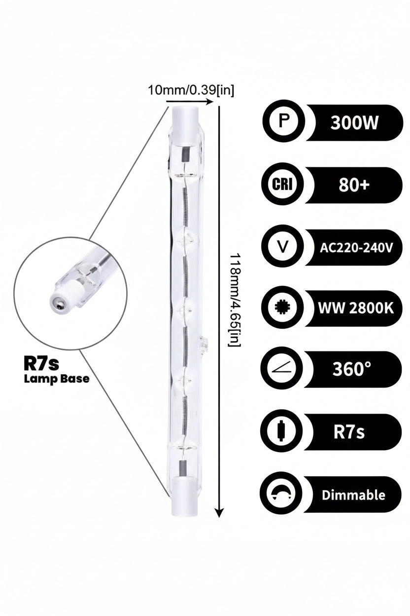 R7s 118mm 300W Halogen Bulb 5 Pack Dimmable 2800K Warm White