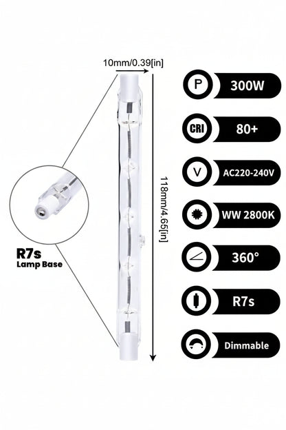 R7s 118mm 300W Halogen Bulb 5 Pack Dimmable 2800K Warm White