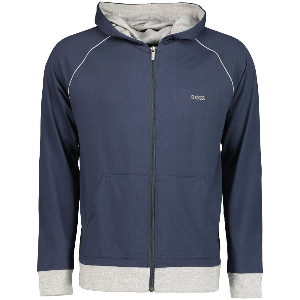 Hugo Boss Men's Lightweight Zip Hoodie with Contrast Piping – Navy