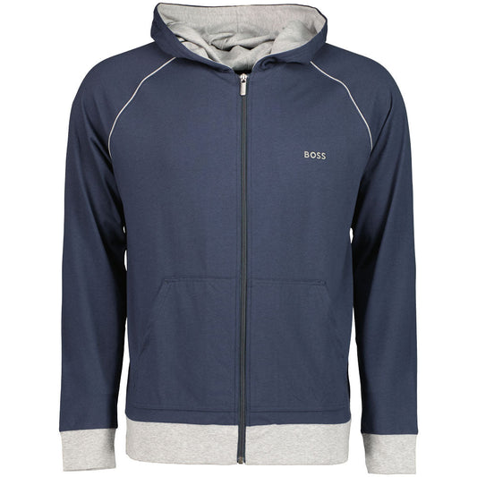 Hugo Boss Men's Lightweight Zip Hoodie with Contrast Piping – Navy