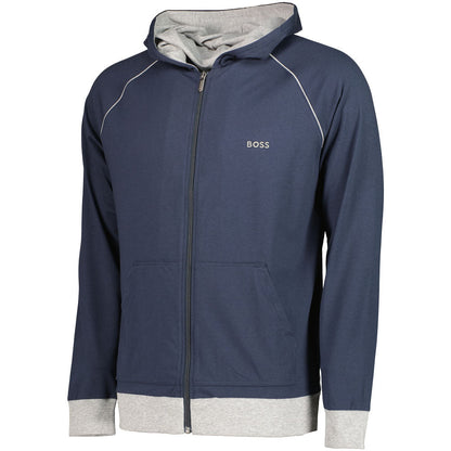 Hugo Boss Men's Lightweight Zip Hoodie with Contrast Piping – Navy