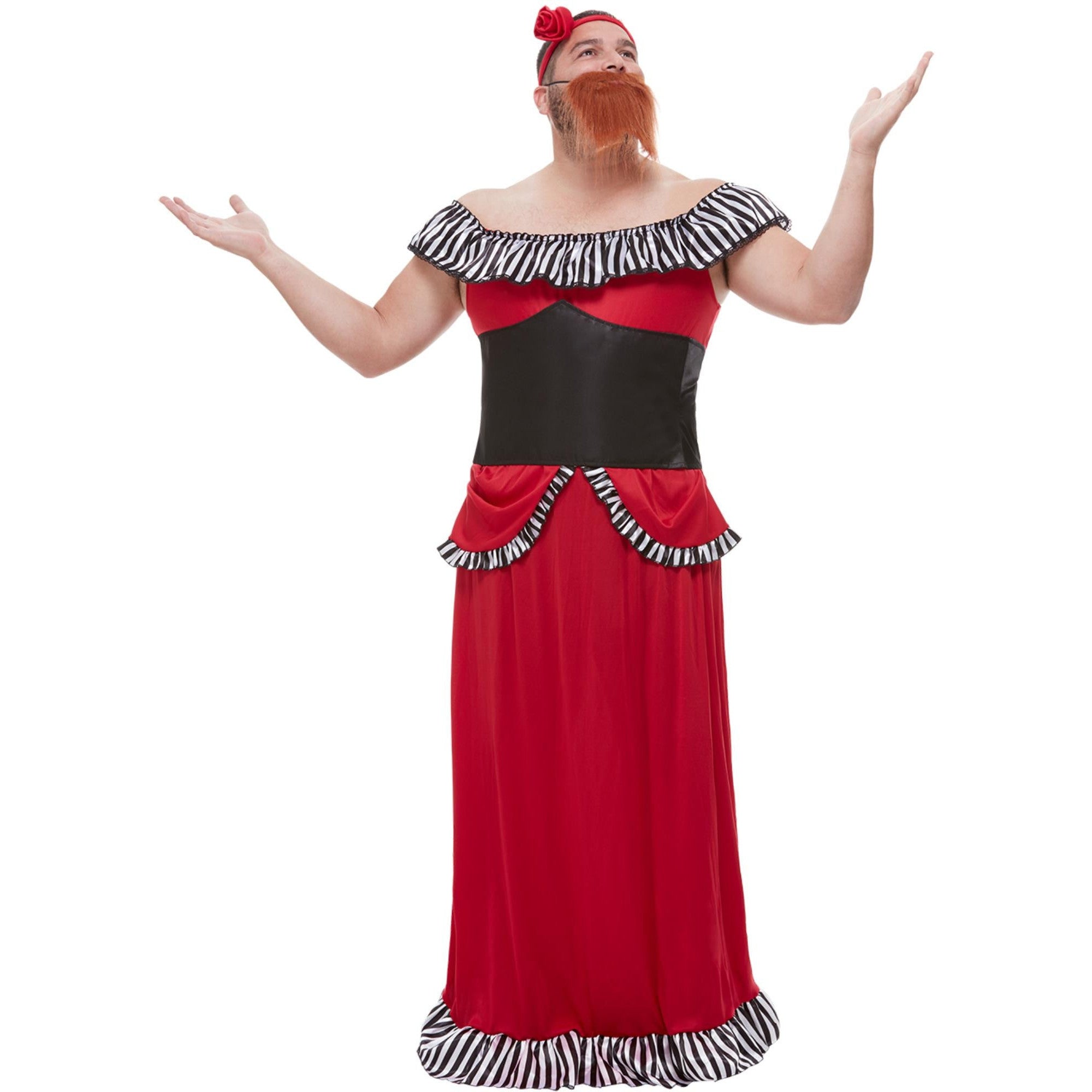 Red Bearded Lady Costume with Dress, Corset, Headband & Beard