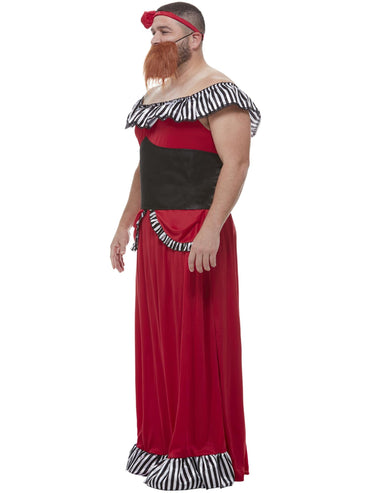 Red Bearded Lady Costume with Dress, Corset, Headband & Beard