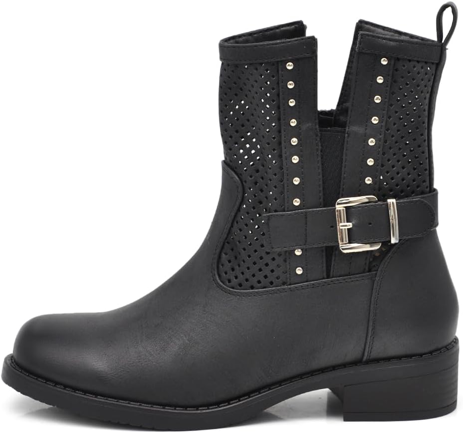 IF Women's Perforated Motorcycle Boots with Buckle Detail