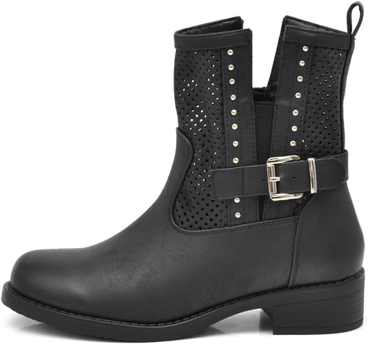 IF Women's Perforated Motorcycle Boots with Buckle Detail
