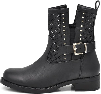 IF Women's Perforated Motorcycle Boots with Buckle Detail
